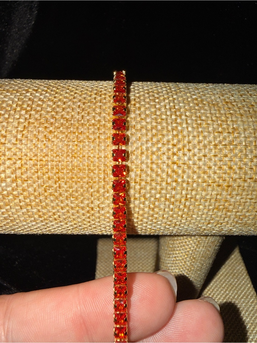 Gold-Plated Orange Crystal Tennis Bracelet - Elegant Women's Jewelry